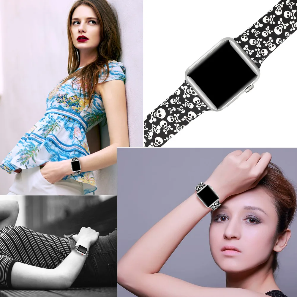

Silicone Strap For Apple Watch band 44mm 40mm iwatch 42mm 38mm pulseira correa Printed bracelet appleWatch serie 5 4 3 2 1 Se 6