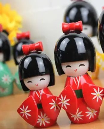 2 шт. Новые милые ручной работы восточные японские темно-красные куклы Кокеши на деревянной подставке.