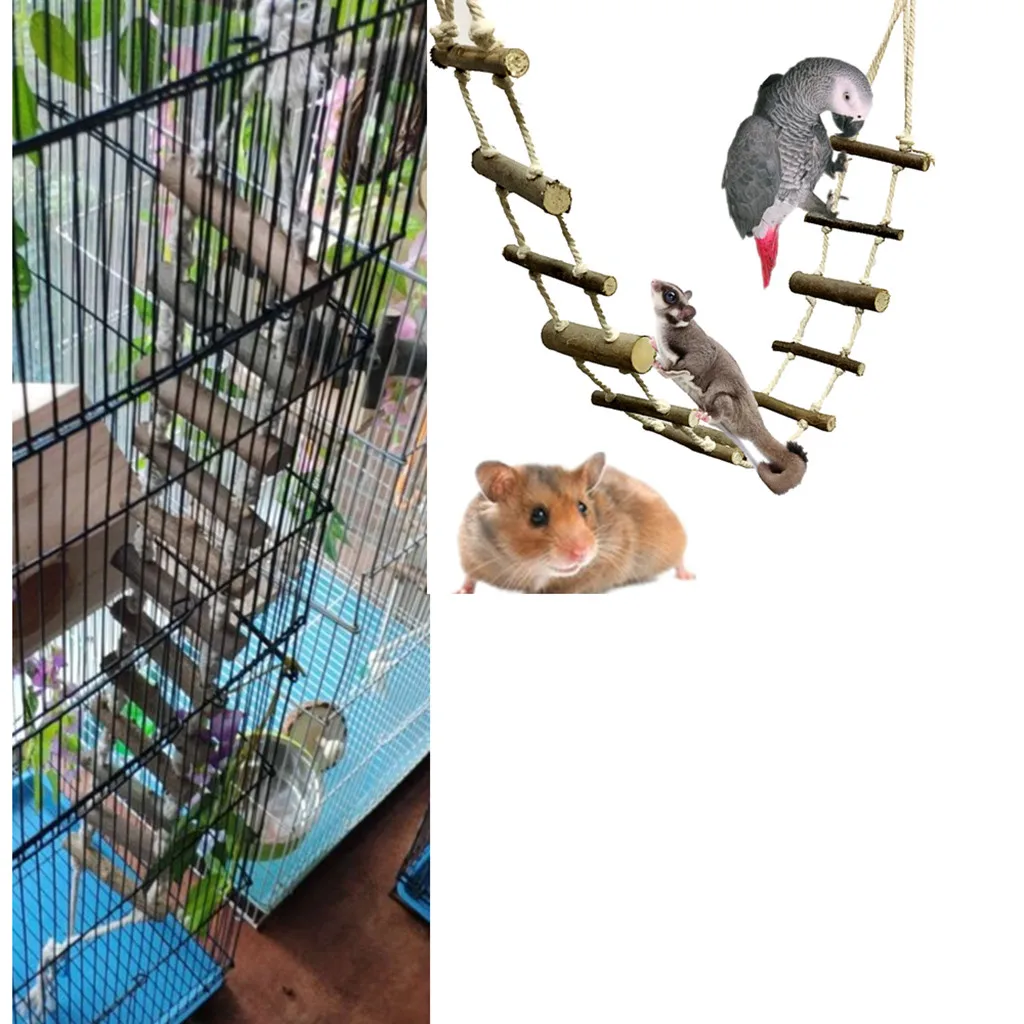 

Pet Bird Toy Hanging Swing Wooden Bridge Molar String Foraging Star Bird Toy Bird Cage Stand Play Gym Wood Parrot Swing Climbing