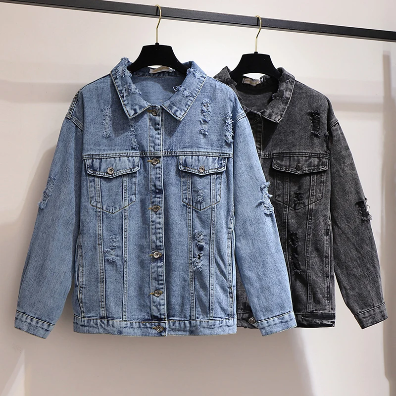 

Spring Autumn Women's Jacket Korean New Women Fashion Casual Cowboy Outerwear Hole Plus Size Loose Female Denim Jacket Coats