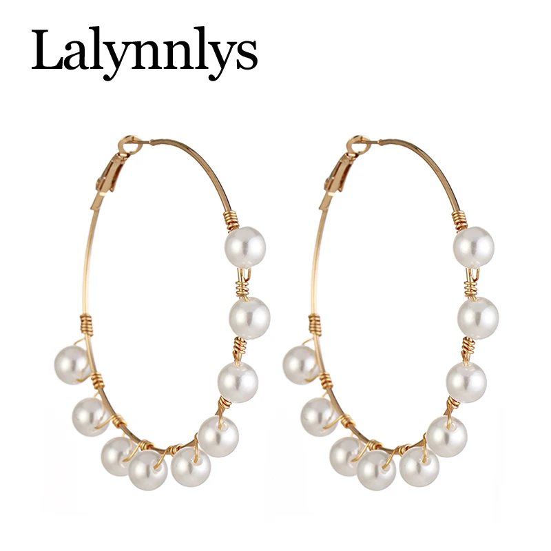 Lalynnlys, модные, элегантные, имитация жемчуга, висячие серьги для женщин, большие круглые серьги, вечерние, свадебные ювелирные изделия E54781