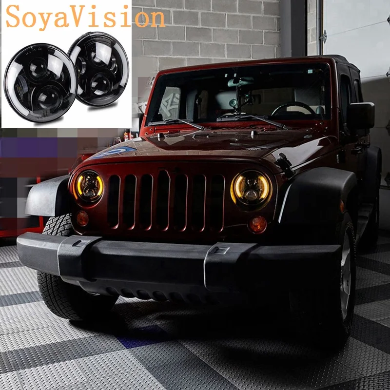 Черный 50 Вт 7 &quotкруглый светодиодный головной светильник s гало кольца для Wrangler JK