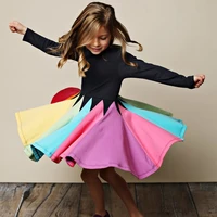 new fashion fall winter rainbow long sleeve cotton color block cute baby girl cotton party dresses for kids princess girls dress