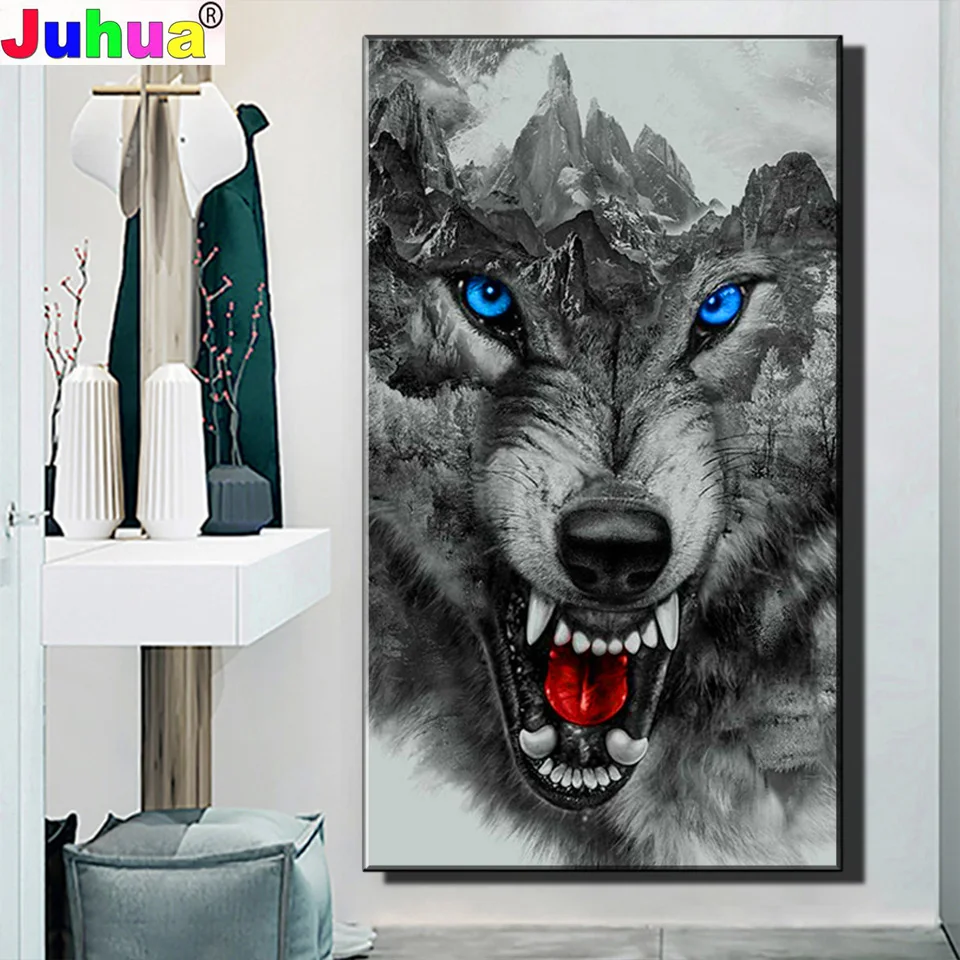 

Evil Wolf Diamond Painting New 2023 5d Diy Full Diamond Embroidery Mosaic Picture Ferocious Animal Cross Stitch Home Decor Art