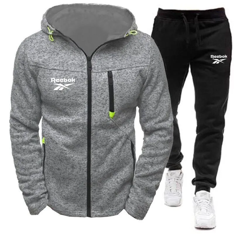 

Men's And Women's Spring And Autumn Casual Sportswear Two-Piece Zipper Hooded Sweatshirt Suit Cotton FItness Training Sportswear