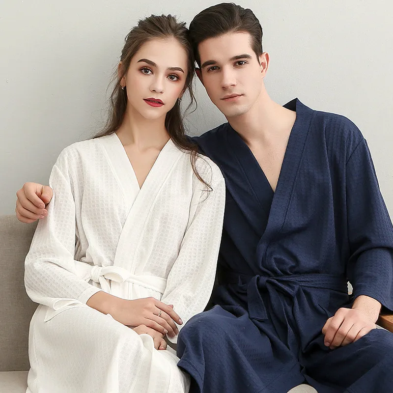 

Spring summer bathrobe women's couple's Nightgown men's seven point sleeve Korean pajama sets sleepwear robe women woman 2020