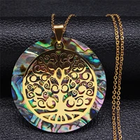 stainless%c2%a0steel abalone shell paper boho tree of life chain necklace gold color necklace jewelry%c2%a0collier arbre de vie nxs04