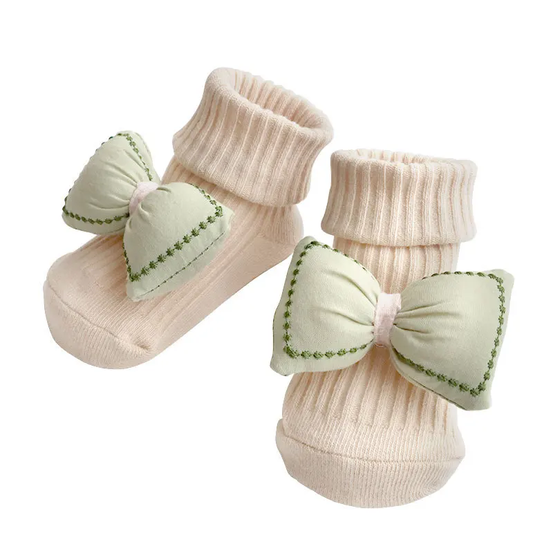 Calcetines de rayas verticales para beb&eacute;, con forma de lazo de mu&ntilde;eca 3D, calcet&iacute;n antideslizante de luna llena, ropa para ni&ntilde;os y ni&ntilde;as-5