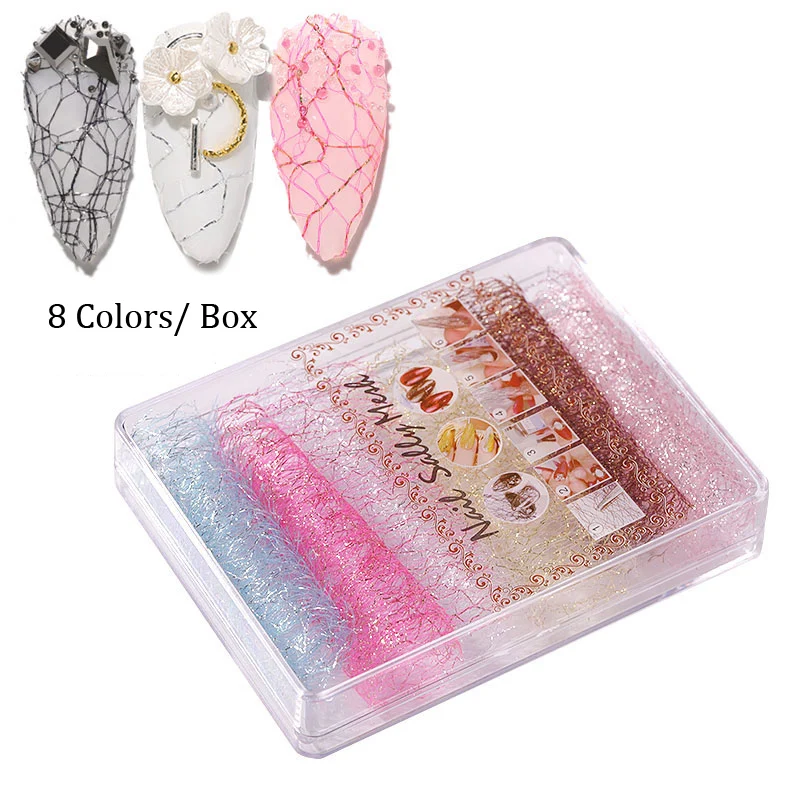 1 шт. 3D сетчатая наклейка для ногтей черная серебряная Золотая линия лента на