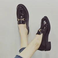 withered british style retro fashion elegant buckle patent leather solid hedging loafers women shoes women flat shoes women