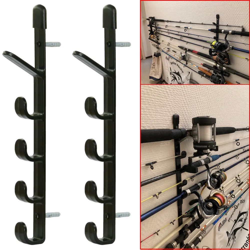 

1 Pair Fishing Rods Storage Wall Bracket Practical Tool Fishing Pole Rack for 5 Rods Hard Plastic Holder