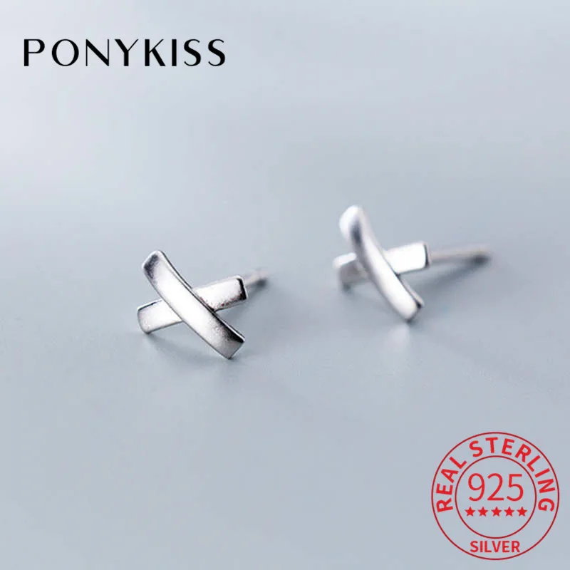 

Серьги-гвоздики PONYKISS из настоящего серебра 925 пробы с простыми буквами X, Женский минималистичный нежный аксессуар для вечевечерние НКИ, пре...