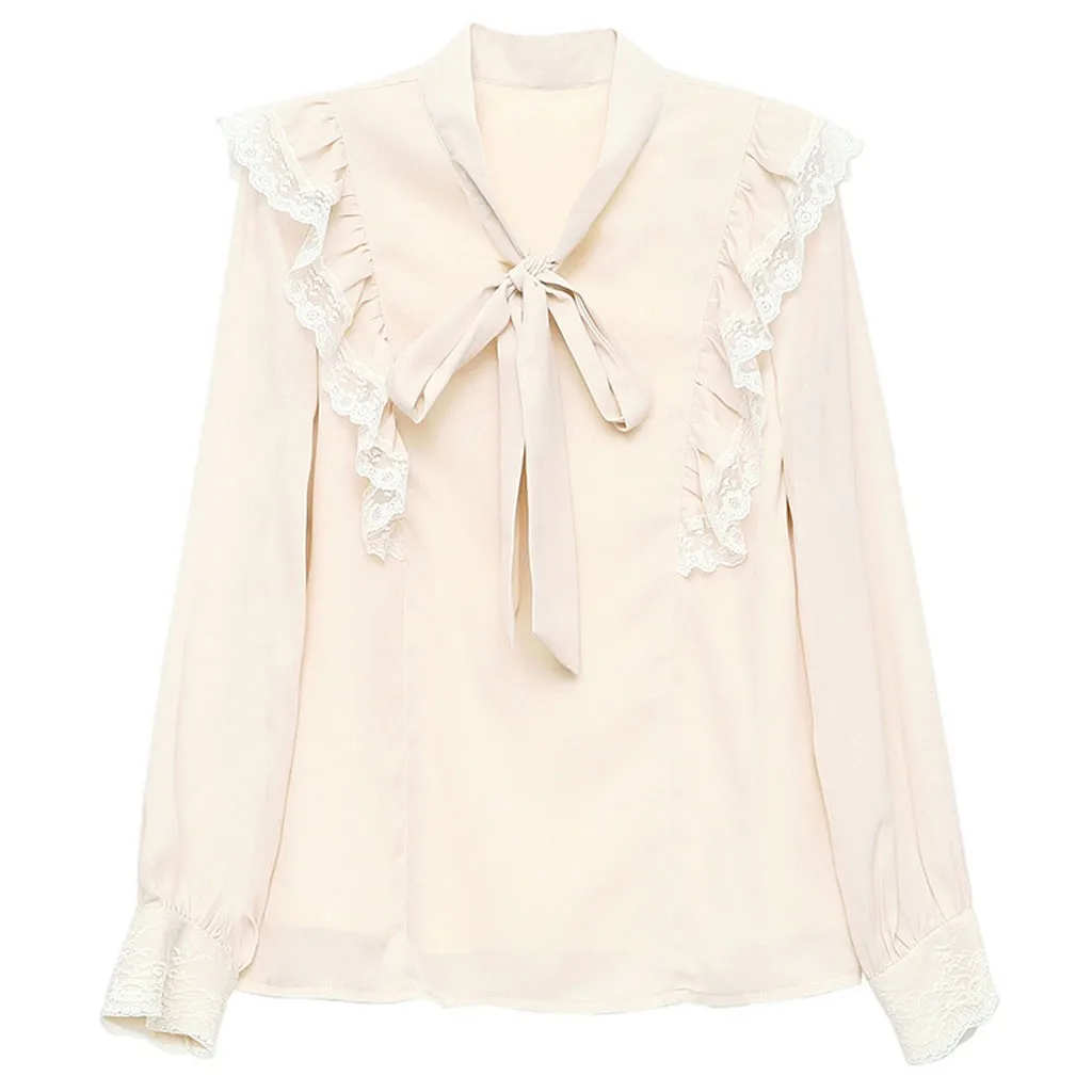 

Fashion Blouse Women Long Sleeve Leisure Blouse Double V-neck Women Tops Lace Folds Solid Office Shirt Lady Blouse 50