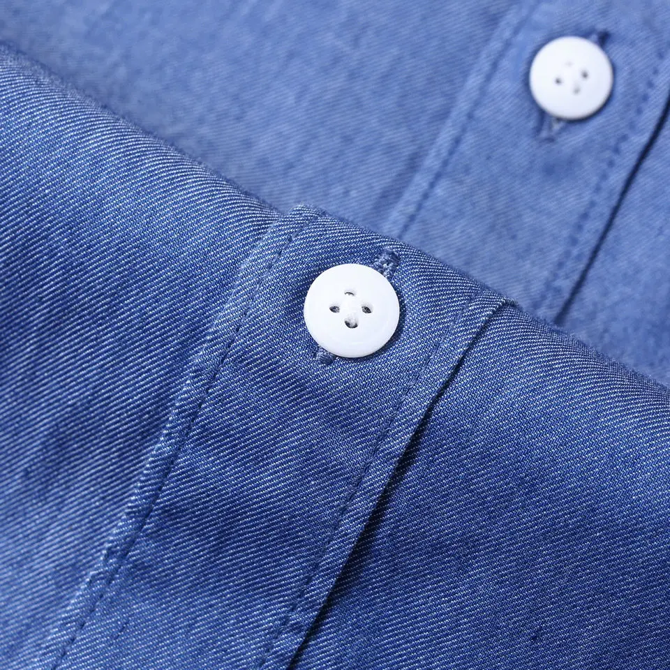 Jeans Shirts Mens Denim Cowboy Cotton Long Sleeve Shirt Casual Solid Color Business Dress Shirts Laisel Blue Male Slim Fit Shirt