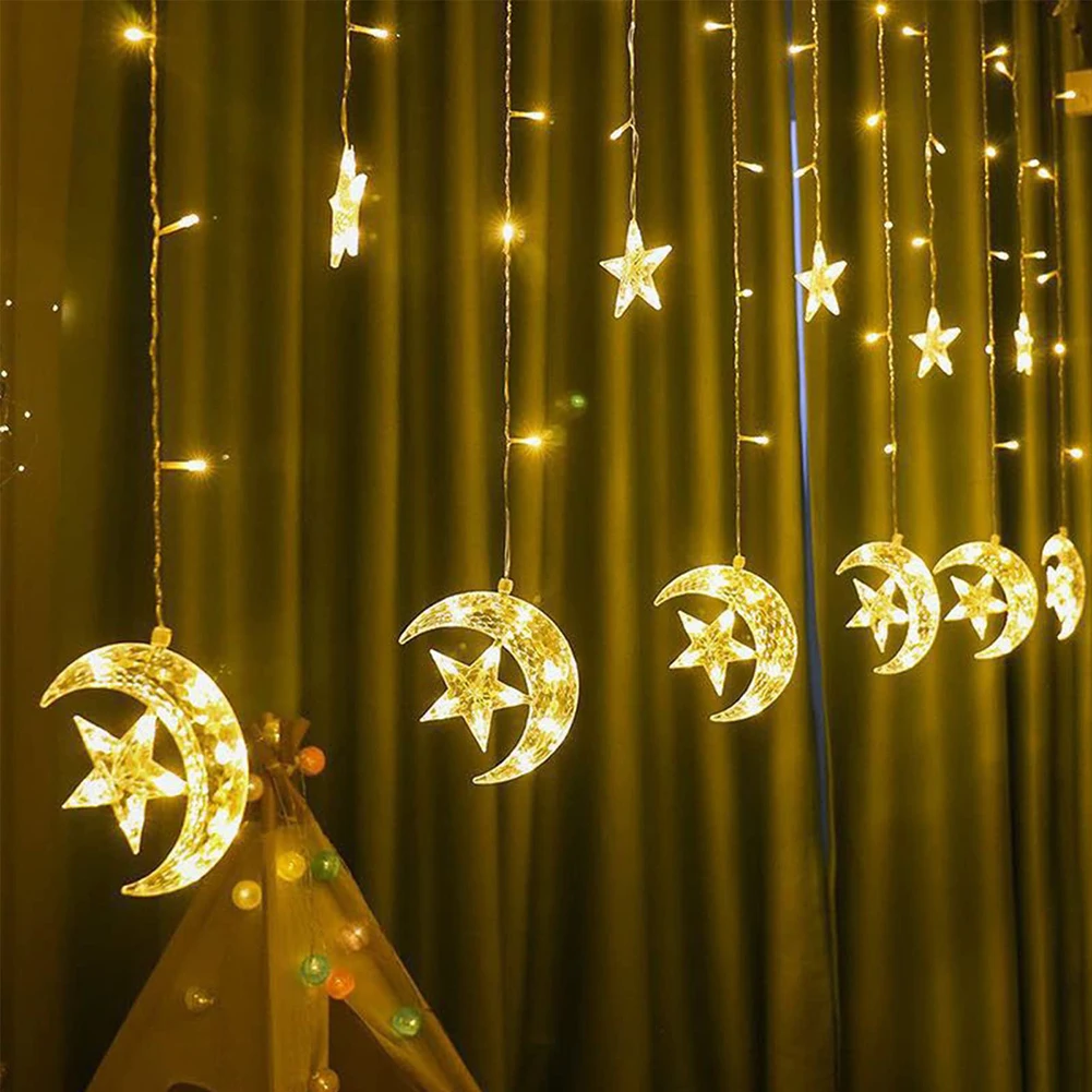 

LED Fairy Curtain Light String Moon Star Festival Garland String Light Christmas Decoration for Home Bedroom New Year Decor 2022