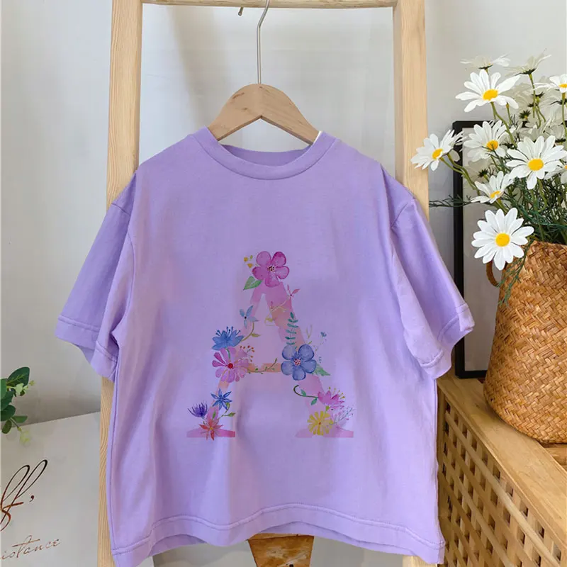 

Harajuku Round Neck Baby T-shirt Casual New Boy Girl T-shirts Alphabet Pretty Kids T-shirt Flowers Fashion Children's Clothing