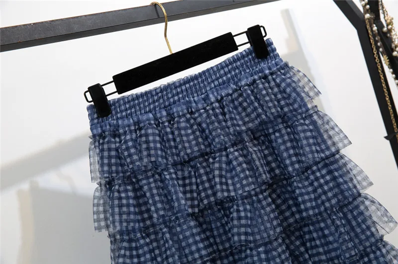 Пышная юбка-миди в Корейском стиле женская летняя клетчатая юбка с высокой