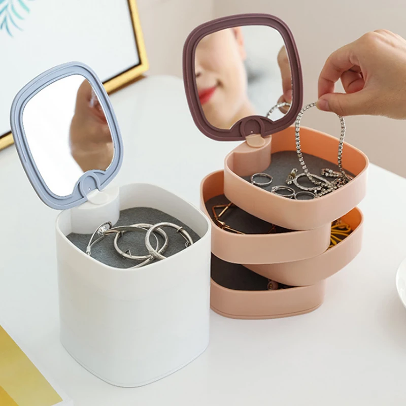 

4-layer Jewelry Storage Box Multilayer Rotating Plastic Jewelry Stand Earrings Ring Box Cosmetics Beauty Container Organizer