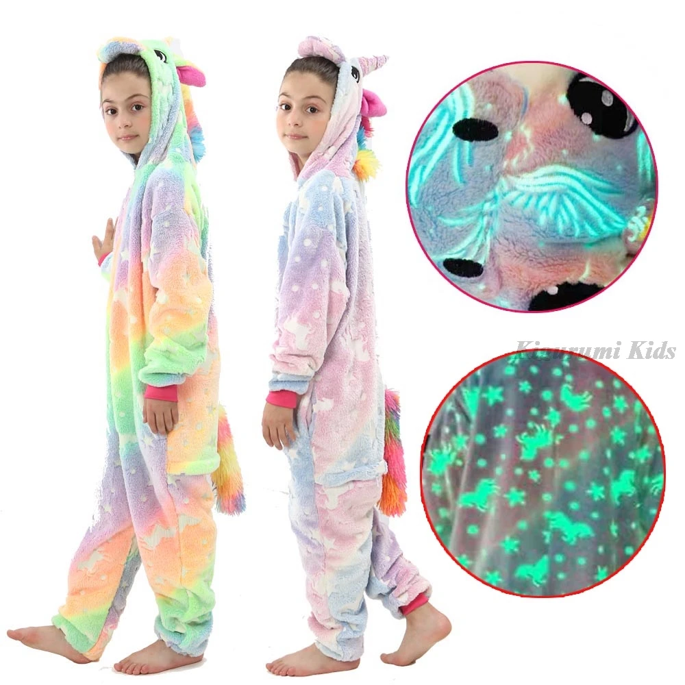 Светящиеся в темноте кигуруми аниме комбинезон для мальчиков девочек зимняя