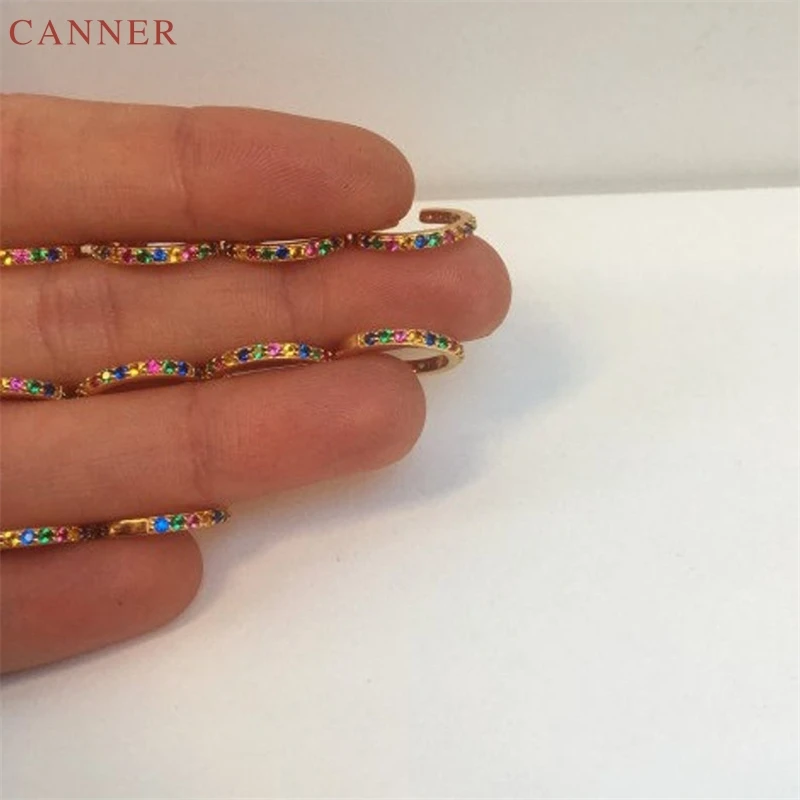 CANNER 925 Серебряная Радужная циркониевая манжета серьги для женщин девочек CZ хрустальные ухо манжеты золотого цвета без пирсинга ювелирные изделия для ушей C40