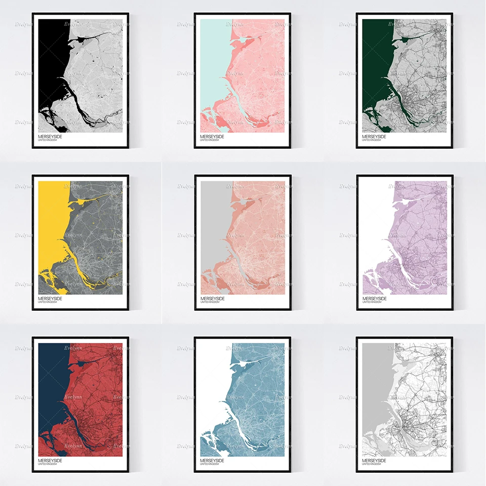 Merseyside английская карта скандинавский Ретро минимализм живопись постеры и принты