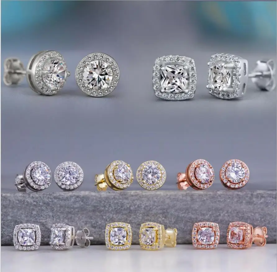 

2021 New Arrival Fashion Luxury Sterling Silver Pink CZ Drop Stud Earring For Women Valentine's Day Gift wedding earrings