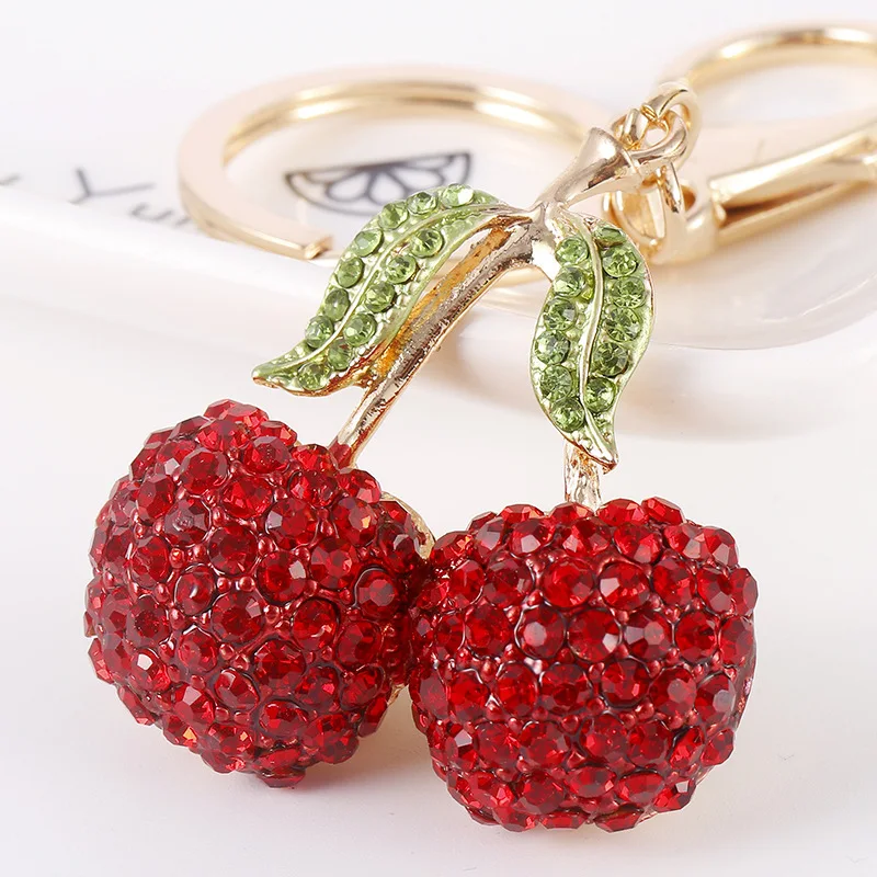 

Crystal Cherry Keychain Key Holder Cute Red Pink Fruit Trinket Llaveros Key Chain Women Bag Accessories Birthday Gift For