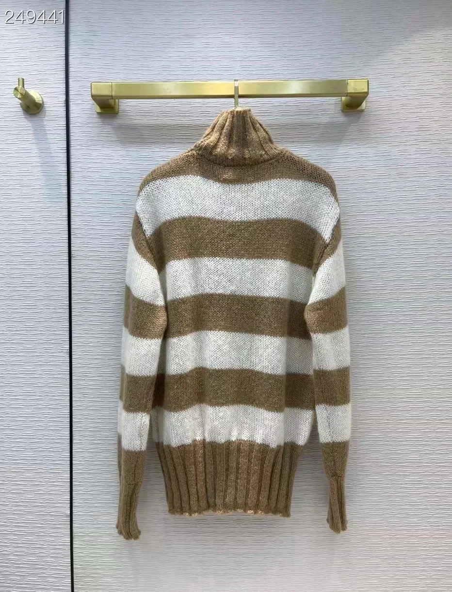 

Fyion High Quality Runway Design Sweater Women 2021 Autumn Knitted Pullover Femme Striped Print Sweater