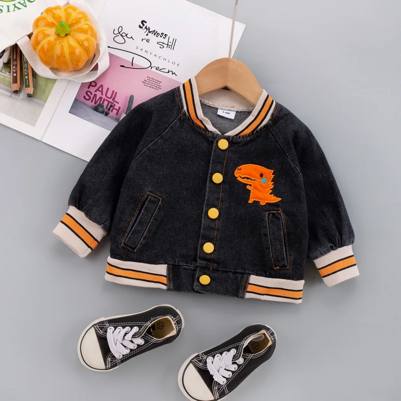 

PatPat Cartoon Dinosaur Embroidered Colorblock Long-sleeve Baby Denim Coat Jacket