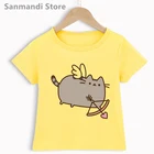 Забавная кофейная кошка стрельба из лука мультяшный принт футболка для девочекмальчиков милая детская одежда летняя детская футболка Милая футболка Топ