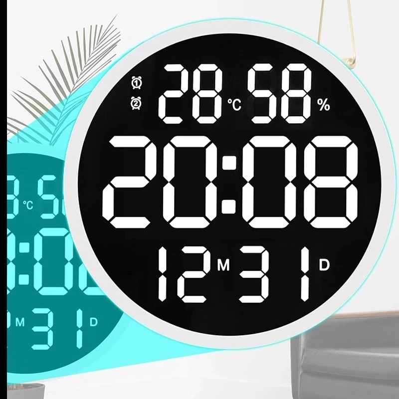 12 inch led large number wall clock digital temperature and humidity electronic clock modern design decoration home office decor free global shipping