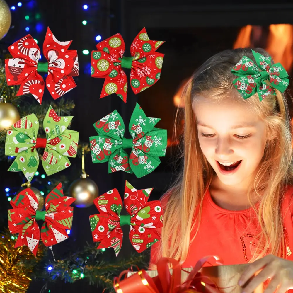 

Oaoleer Christmas Hair Bows Clips Barrettes Cartoon Snowman Print Hairpins For Baby Girls Cute Christmas Party Hair Accessories