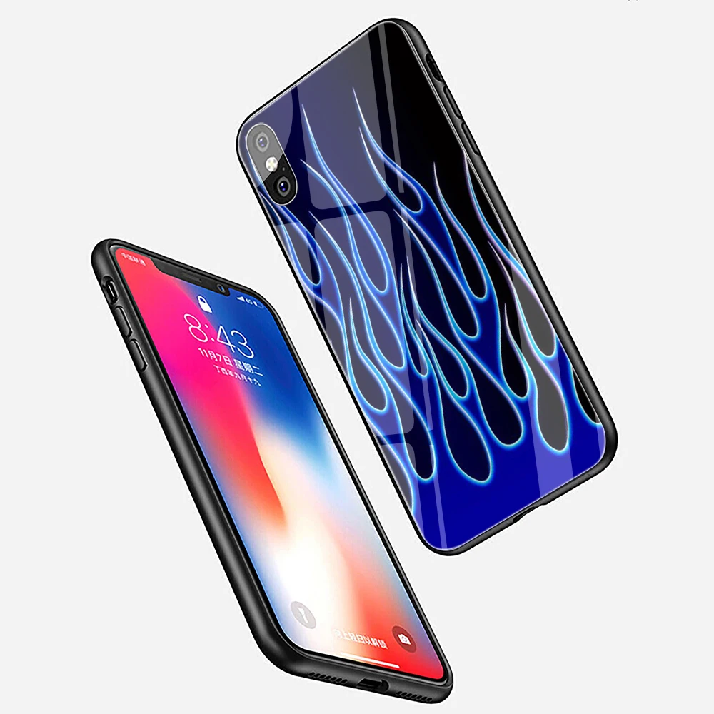 Чехол для телефона EWAU из закаленного стекла с рисунком пламени iphone SE 2020 5 5s 6 6s 7 8 plus