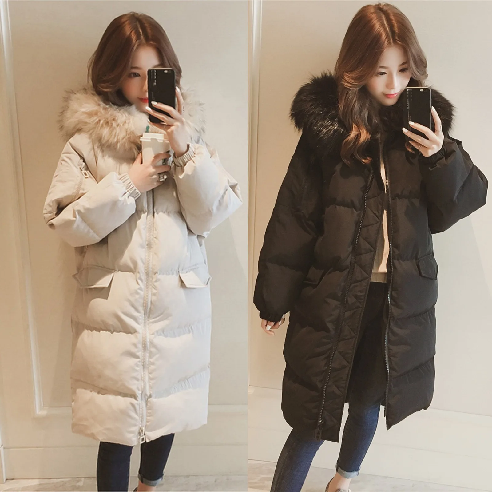 

2021 Autumn Winter New Women Cotton-padded Long Jacket Lady Loose Zipper Warm Thick Hooded Coat Female Casual Solid Outerwear