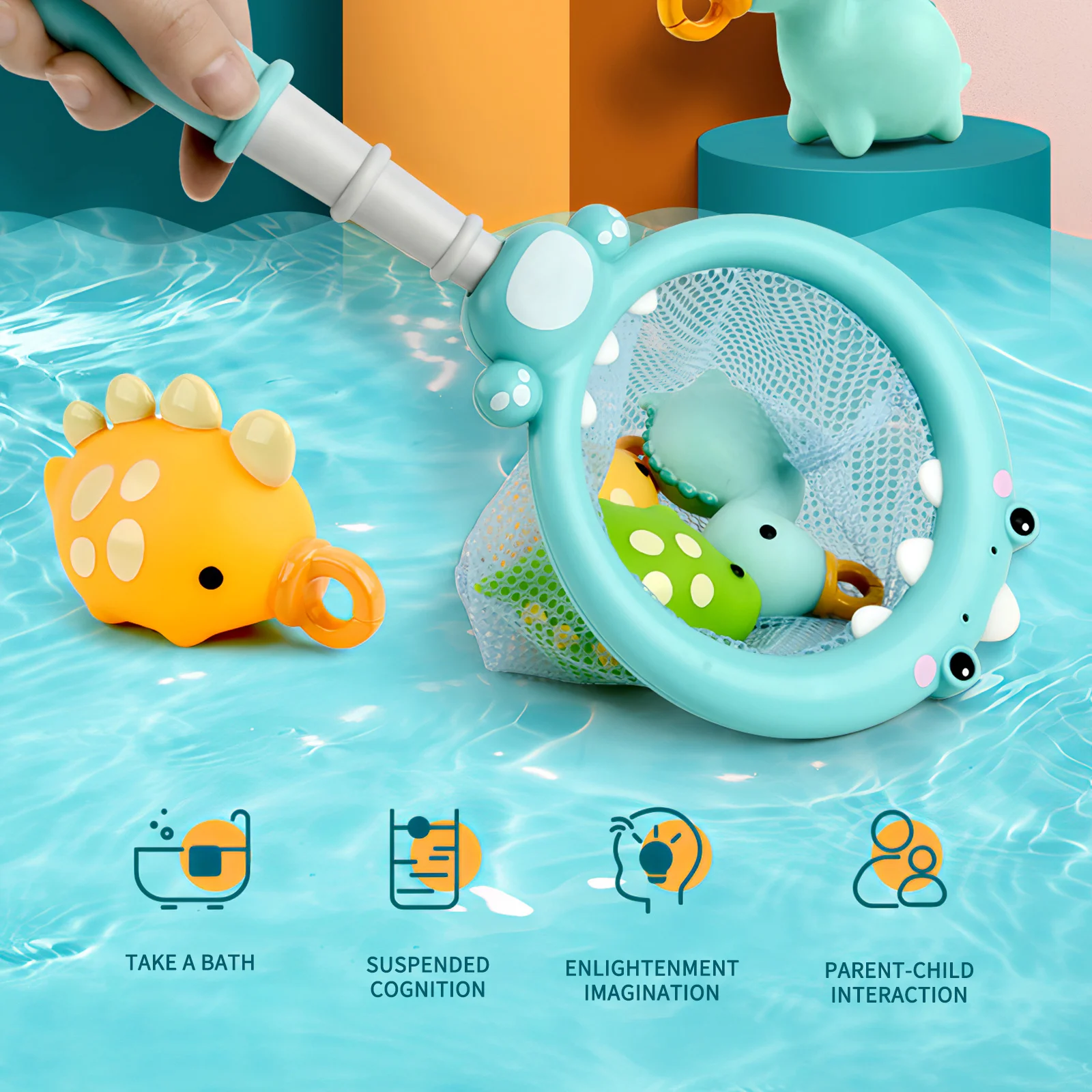 

2 in 1 Bath Toys Swimming Bath Fishing Toy Colorful Fishing Toys Plastic Pick up Duck Fish Fun Water Bath Doll for Kids Bath