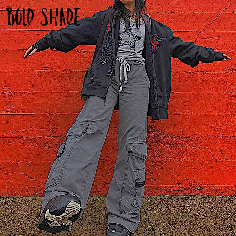 

Bold Shade Grunge 90s Streetwear Jeans Solid Pockets Low Waist Vintage Fashion Denim Pants Loose Women Urban Style Jeans Winter