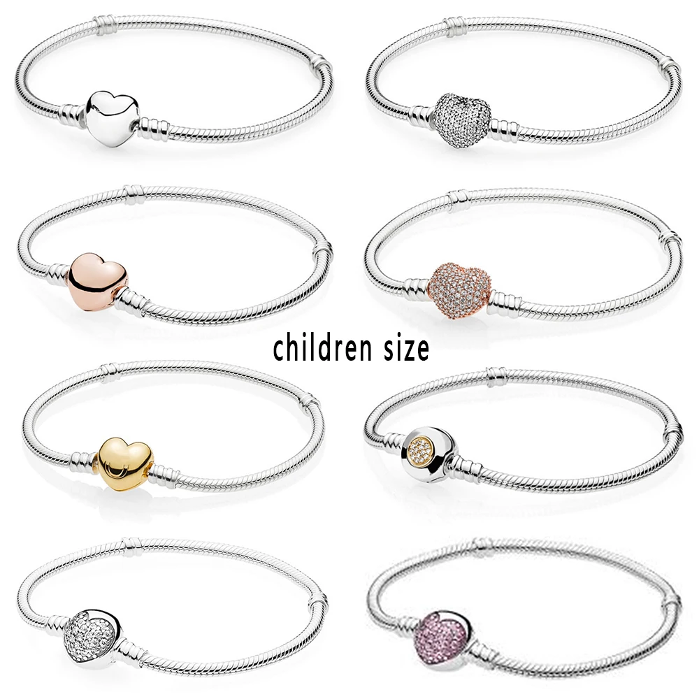 Новый браслет из 100% серебра 925 пробы с розовым золотом и сердечком маленький