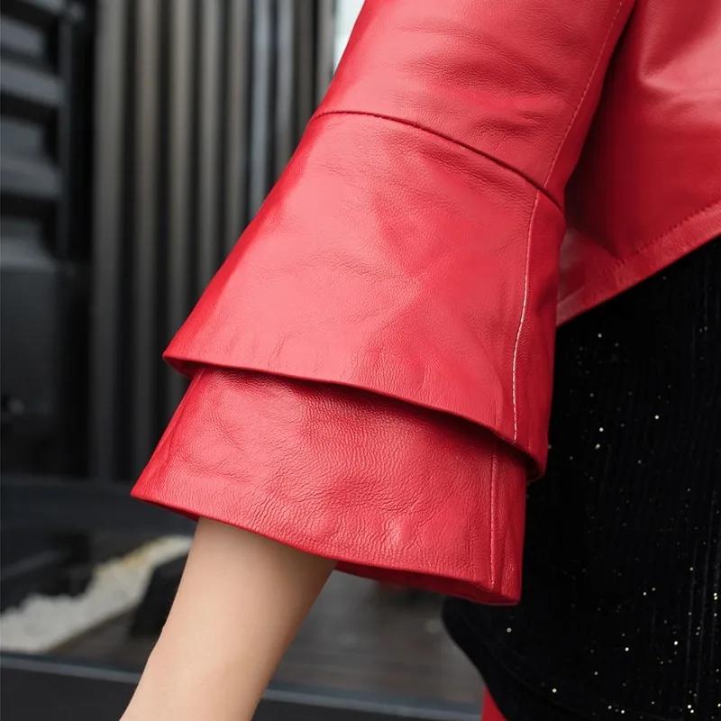 Шикарное лоскутное женские Куртки из натуральной кожи с круглым вырезом и