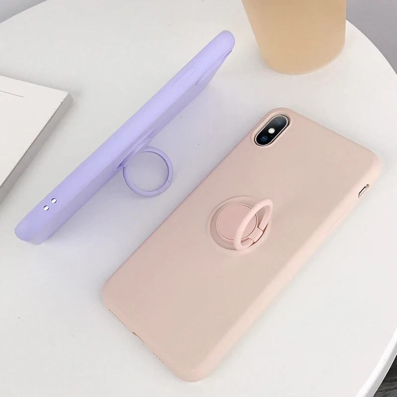 Карамельный цвет кольцо подставка держатель Чехлы для iPhone X XS XR Xs Max мягкий