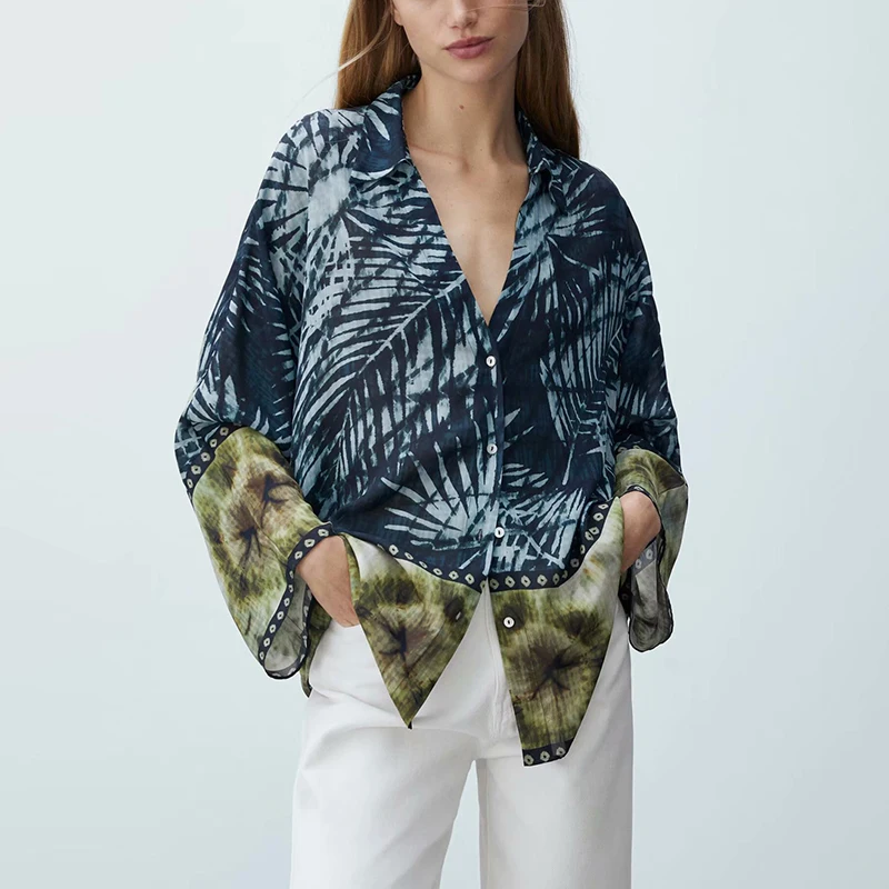 

Женская однобортная рубашка ZA, повседневная Тонкая блузка с отложным воротником и длинным рукавом, 2021