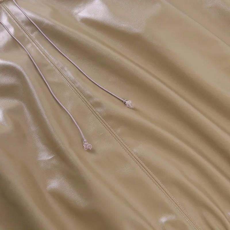 

2021 Black Khaki Sweatshirts Women PU Leather Tops Women Solid Color Hoodies Pullovers Harajuku Hoodie Spring Autumn Streetwear