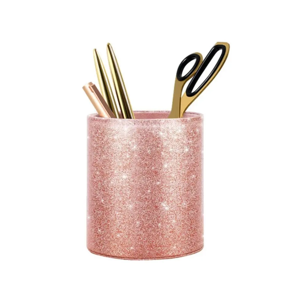 

Creative Fashion Pen Holder Leather Pen Holder Desktop Stationery Organizer Cosmetic Brush Storage Bucket School Office Supplies