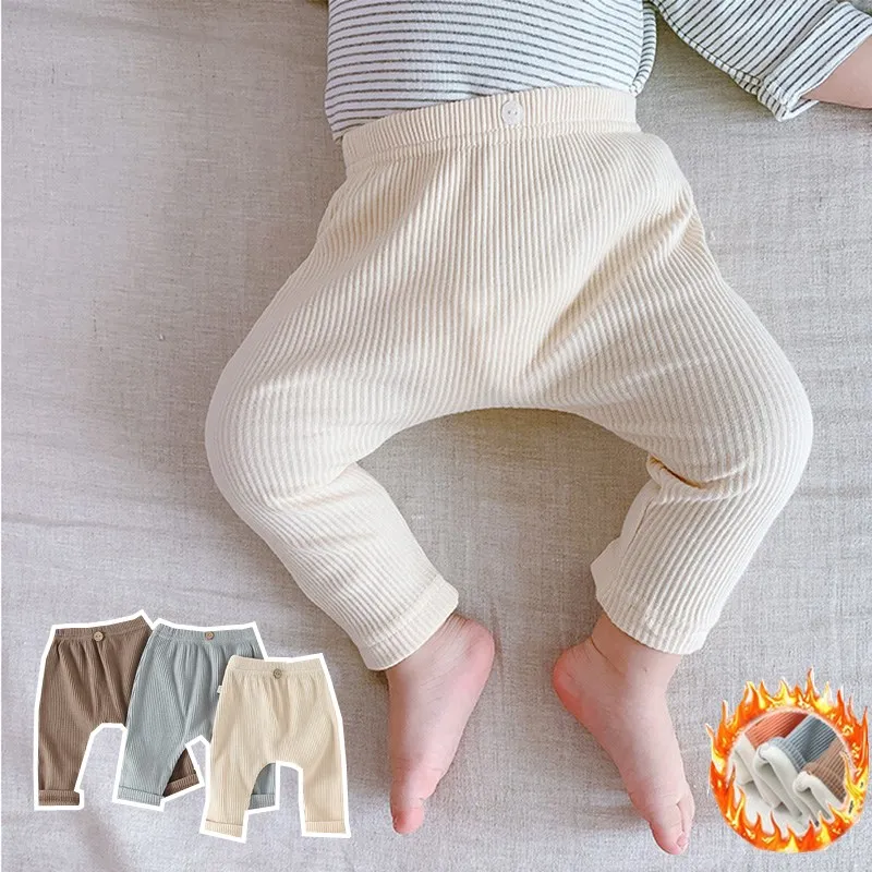 

Baby Pants For Girls Clothes Plus Velvet Boys Trousers Solid Baby Leggings Elastic Ribbed Kids Clothing Warm 2021 Autumn Winter