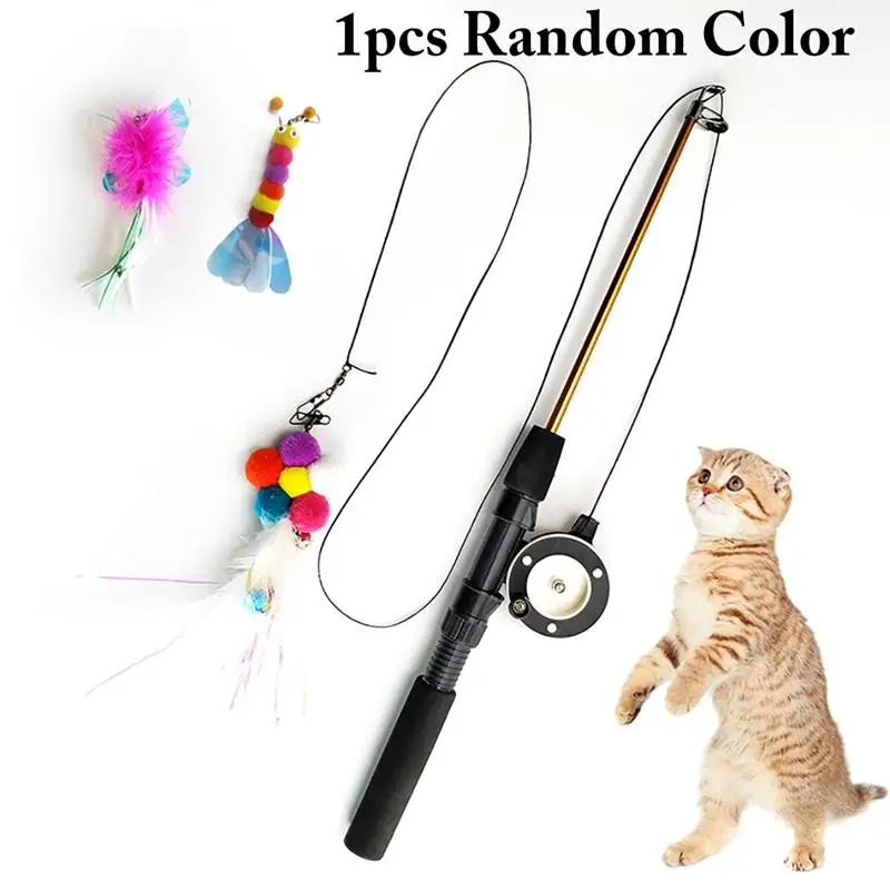 Замена кошка игрушка с перьями комплект выдвижной Пластик кошачья палочка