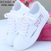 2020 new arrival fashion lace up women sneakers women casual shoes printed summer women pu shoes cute cat canvas shoes