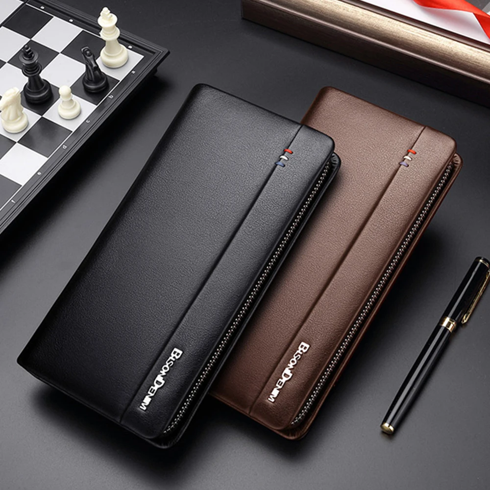 Мужской кошелек BISON DENIM черный длинный деловой клатч из натуральной кожи 2019 |