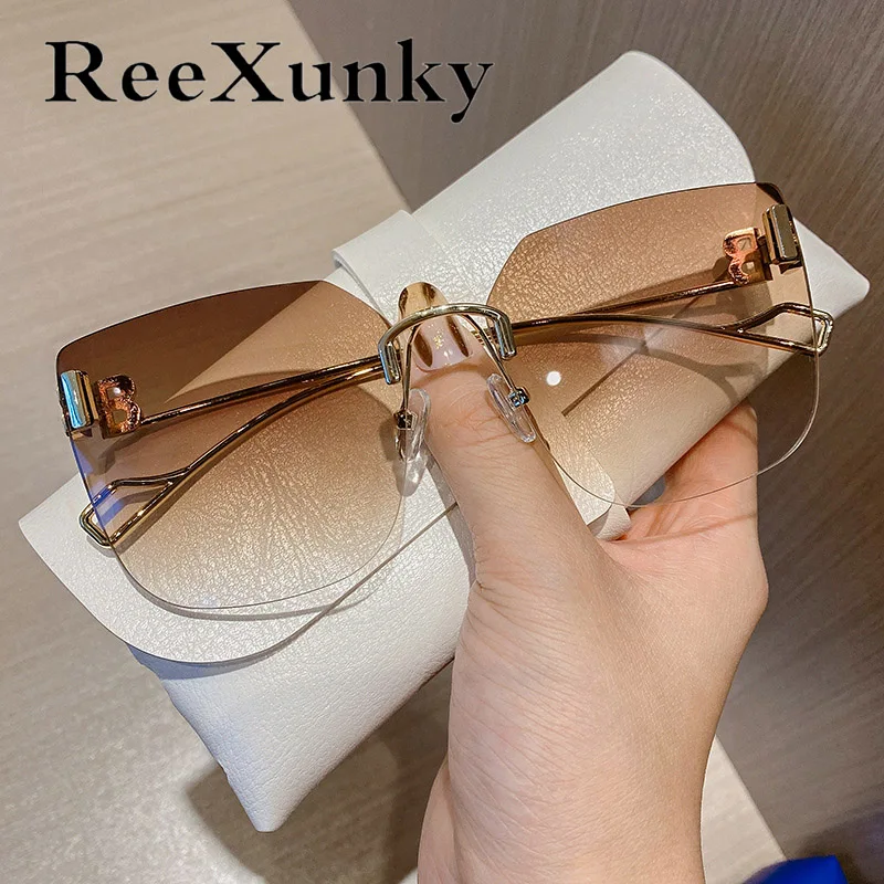 

Vintage Brand Designer Sunglasses Womens 2021 Fashion Oversized Rimless Sun Glasses For Men Retro Square Shades Oculos UV400
