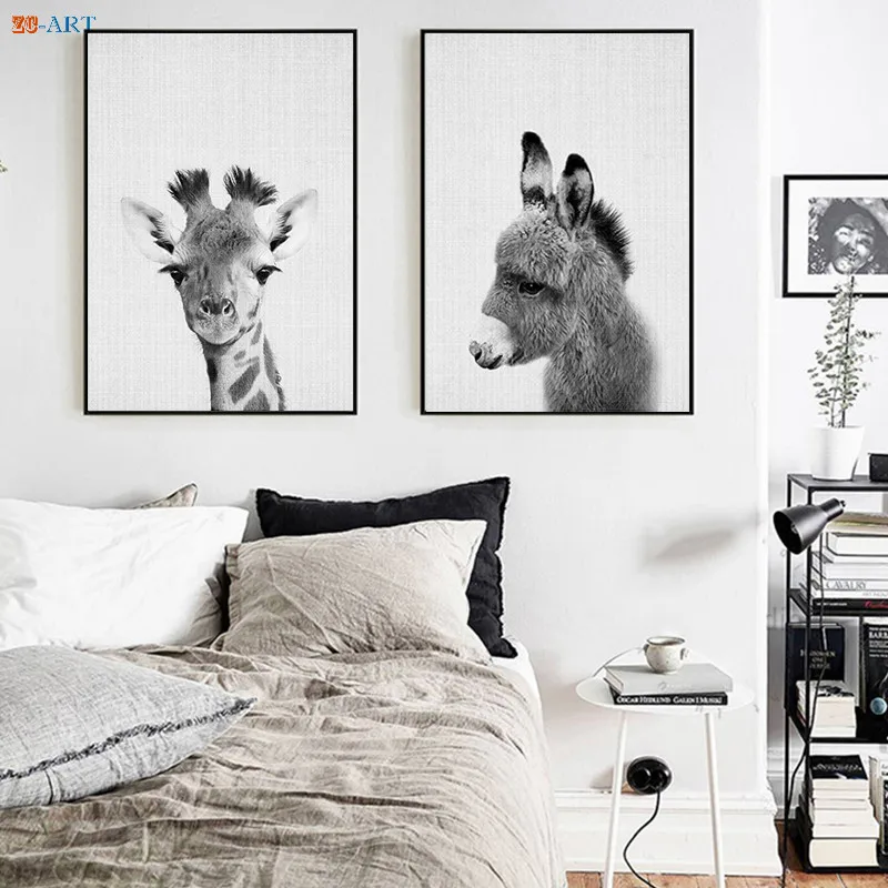 Черный белый цвет для постеры с животными и принты жираф стены искусства картины