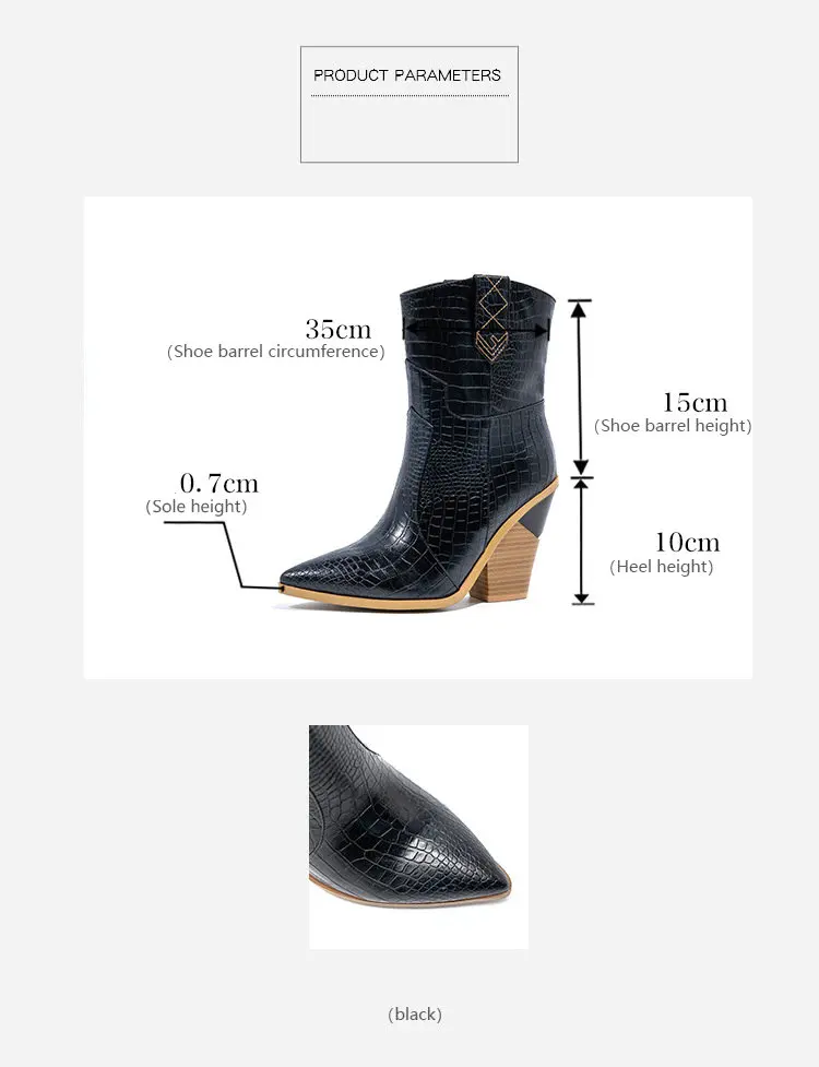 Женские ботинки зимние кожаные ковбойские ботильоны для женщин на танкетке и