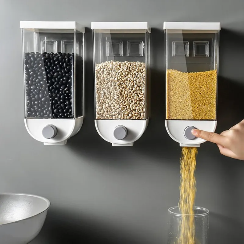 

Plastic Grain Storage Box Kitchen Transparent Hanging Container Can Tank Bottle Jars Cereals Oatmeal Coffee Storage Distribution